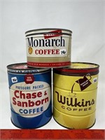 3 Antique Coffee Tins Chase & Sanborn, Wilkins &