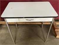 Great Vintage Enamel Top Table With One Drawer