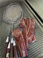 Badminton rackets, golf covers