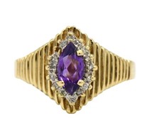 Marquise Cut Amethyst and Diamond Ring