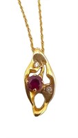 Abstract Ruby and Diamond Gold Necklace