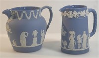 2 WEDGWOOD BLUE JASPERWARE PITCHERS