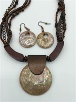 Mosaic Opal Tone Bronze Tone Beaded Necklace &