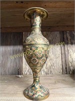 VINTAGE BRASS MCM ETCHED FOOTED VASE