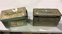 Two metal ammo boxes with some tools and garage