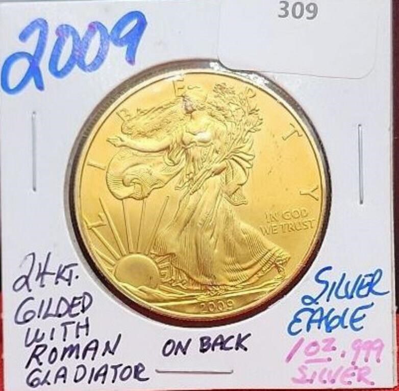 2009 Silver Eagle 1oz. .999 Silver 24k Gilded