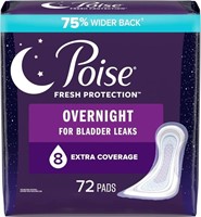 $42  Poise Incontinence Pads, 8 Drop, 72 Pads