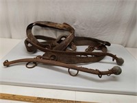 Antique Horse Tack Leather + Brass Harness