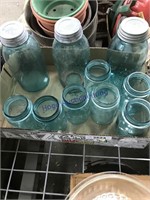 2-quart and pint blue canning jars