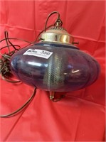 Vintage Mid century blue glass hanging swag lamp