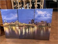 TRIO PITTSBURGH AT NIGHT ON CANVAS 24X12 EACH