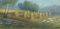 Gulbrand Sether Painting, Landscape with Haystacks
