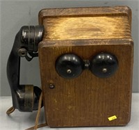 Antique Oak Wall Hanging Telephone Phone