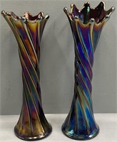 Dugan Spiralex Swung Carnival Glass Vases c.1906