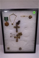 LOT OF ASSORTED RELIGIOUS ITEMS W/ DISPLAY CASE