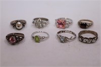 LOT OF 8 RINGS - MANY STERLING