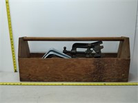 carpenters tool box with levels, saws , etc.
