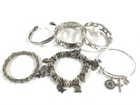 6 Costume Jewelry Bracelets, Stretch, Cuff +