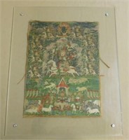 Tibetan Buddhist Thangka Painted Fabric, Signed.