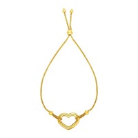 14k Gold Shiny Open Heart Adjustable Bracelet