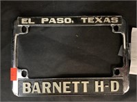 BARNETT H-D EL PASO TX MOTORCYCLE LICENSE FRAME