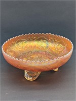 Dragon Martial Orange Carnival Glass Bowl