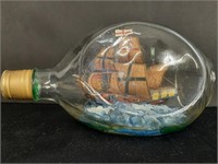 Wood Ship in Glass Liquor Bottle