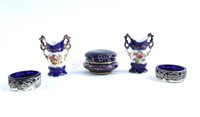 Cobalt Blue Salt Dishes, China Vase, Trinket Box