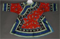 Chinese Late Qing Red Silk Damask Jacket,
