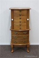 Oak Queen Anne Style Jewelry Chest on Chest