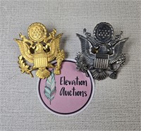 Pair of US Army Military Eagle Cap Pins