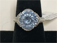 Sterling Diamond Blue Topaz Ring 6gr TW Sz 7