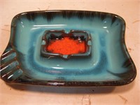 MID-CENTURY MODERN Blue & Red Ceramic Ashtray