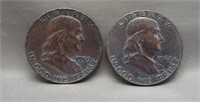 (2) Toned Franklin silver half dollars: 1959-D,