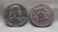 (2) Toned Franklin silver half dollars: 1952,