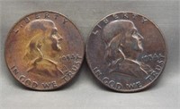 (2) Toned Franklin silver half dollars: 1954,