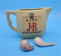 J&B Scotch Whisky Water Pitcher & Clay Pipe Bowls