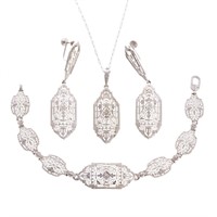 A Suite of Lady's 14K White Gold Filigree Jewelry