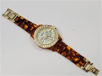 Crystal Encrusted Dial Lucite Band Watch Working