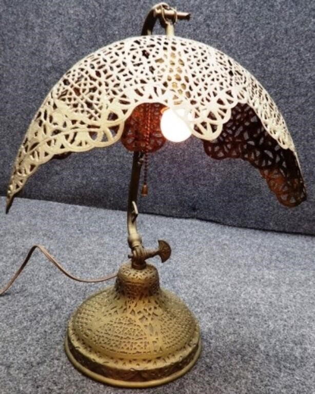 Antique Adjustable Pierced Brass Table Lamp