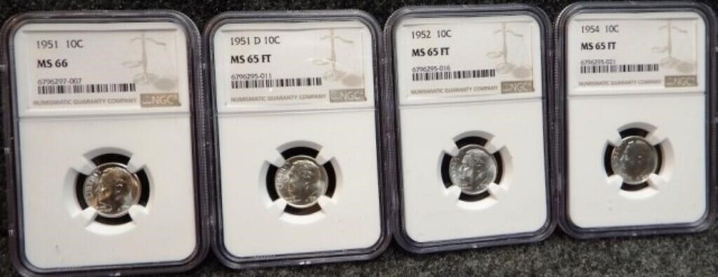 (4) NGC Graded Roosevelt Silver Dimes - Coins