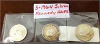 (3) 1964 KENNEDY HALF DOLLAR COINS