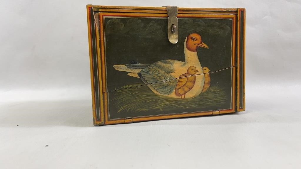 Antique Wood Hand Painted Duck Chest