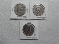 (3) Franklin Silver Half Dollars 90% Silver