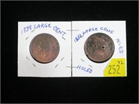2- U.S. large cents: 1839, 1852