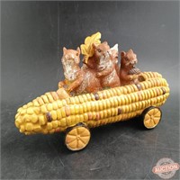 Vintage Squirrels Driving Corn Cob Car