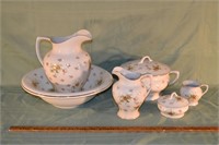 6pc. Homer Laughlin ironstone pitcher and washbowl