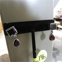 PR OF STERLING & GARNET EARRINGS W/ STAND