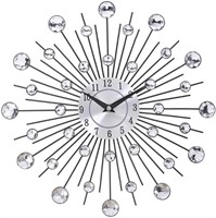 33 cm Silver Crystal Beaded Round Metal Wall Clock