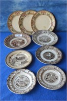 Nine Antique Brown and White Plates